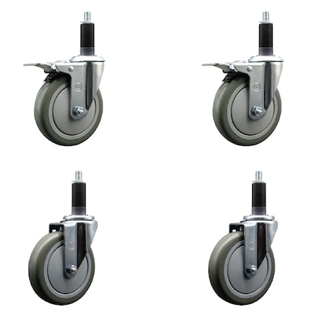 Service Caster 5'' SS Gray Poly Swivel 1-1/8'' Expanding Stem Caster Set 2 Total Lock Brakes, 4PK SCC-SSEXTTL20S514-PPUB-2-S-2-118